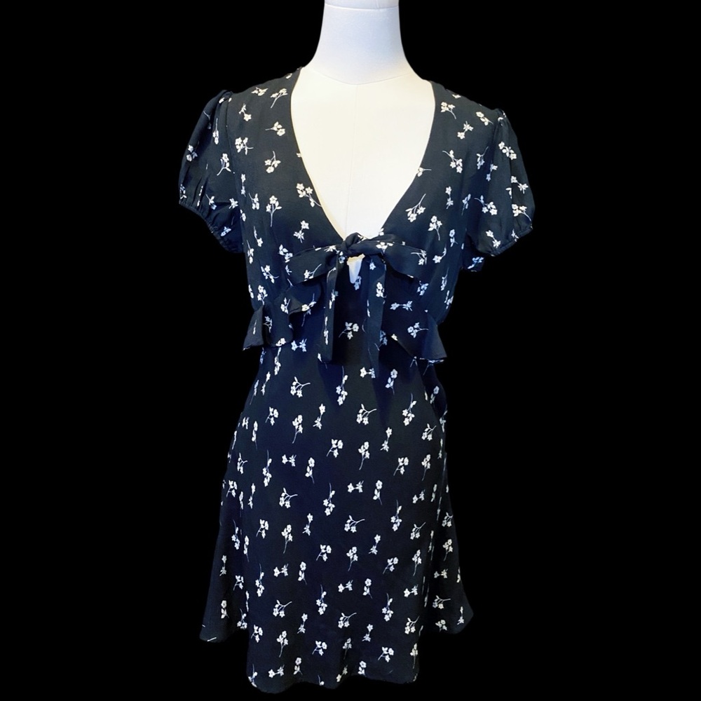 Floral Black Dress with Bow Detail